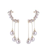 Trendy ear cuffs, Messing, met Plastic Pearl, micro pave zirconia & voor vrouw, gouden, 50mm, Verkocht door pair