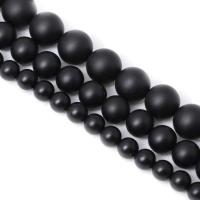 Black Stone Perle, Černý kámen, Kolo, lesklý, různé velikosti pro výběr & matná, černý, Prodáno za Cca 15 inch Strand