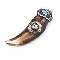 ox Bone Pendel, med Syntetisk blå turkis & rhinestone ler bane, Horn, syntetisk, Unisex, brun, 26x67mm, Solgt af PC