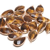 Tiger Eye Μενταγιόν, Μάτι της Τίγρης, με Ορείχαλκος, Teardrop, χρώμα επίχρυσο, για άνδρες και γυναίκες & πολύπλευρη, κίτρινος, 16.50x33.50mm, Sold Με PC