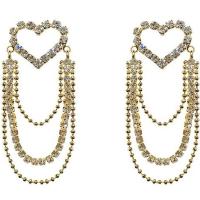 Fashion Fringe Boucles d'oreilles, laiton, coeur, Placage de couleur d'or, pavé de micro zircon, Or, protéger l'environnement, sans nickel, plomb et cadmium, 35x26mm, Vendu par paire