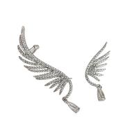 Terningformet Zirkon Micro Pave Messing Øreringe, Wing Shape, sølvfarvet forgyldt, Micro Pave cubic zirconia, sølv, nikkel, bly & cadmium fri, 56mm,36mm, Solgt af par