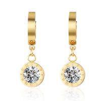 Acier titane Boucles d'oreilles pendantes Hoop Huggie, Rond, Placage, avec chiffre romain & pour femme & avec strass, plus de couleurs à choisir, 6x30mm, Vendu par paire