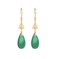 Pendientes de Gota en Latón, metal, con Jade, chapado en color dorado, Vintage & para mujer, libre de níquel, plomo & cadmio, 55mm, Vendido por Par