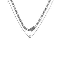 Collier d'acier titane, pour femme & émail, argent, Longueur 41 cm, Vendu par PC