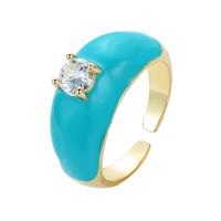 Messing Manchet Finger Ring, gold plated, mode sieraden & micro pave zirconia & glazuur, meer kleuren voor de keuze, nikkel, lood en cadmium vrij, 10x25mm, Verkocht door PC