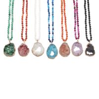 agate quartz de glace collier de chandail, avec laiton, Placage de couleur d'or, le style Druzy & unisexe & creux, plus de couleurs à choisir, 6mm,38x47mm, Longueur Environ 35.43 pouce, Vendu par PC