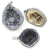 Gemstone Hängen Smycken, Ädelsten, med rhinestone lera bana, Oregelbunden, druzy stil & Unisex, fler färger för val, 30x40-35x45mm, Säljs av PC