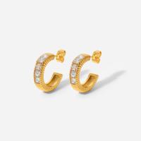 Pendientes de Acero Inoxidable, Letra C, 18K chapado en oro, micro arcilla de zirconia cúbica & para mujer, 19.4mm, 4.17mm, Vendido por Par