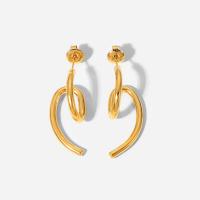 Boucle d'oreille de gaujon en acier inoxydable, Motif géométrique, Plaqué or 18K, bijoux de mode & pour femme, 31.69mm, Vendu par paire