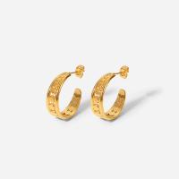 Roestvrij staal Stud Earrings, Letter C, 18K verguld, voor vrouw & hol, 7.62x24.45mm, Verkocht door pair