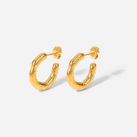 Rostfritt stål Stud Örhängen, ROSTFRITT STÅL, Letter C, 18K guldpläterad, för kvinna & ihålig, 4.15x19mm, Säljs av Par