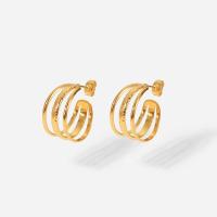 Stainless Steel Stud Earrings Letter C 18K gold plated for woman & hollow Sold By Pair