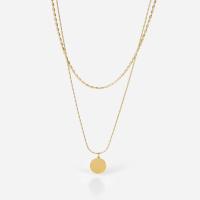 Collier de mode Multi couche, acier inoxydable, avec 1.96inch chaînes de rallonge, Plat rond, Plaqué d'or 14K, Double couche & pour femme, 11.98mm, Longueur Environ 18 pouce, Environ 14.7 pouce, Vendu par PC