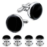 Cufflinks Brass with Black Agate platinum color plated 6 pieces 17.5*17.5mm 11*11mm Sold By Set