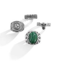 Cink ötvözet Ring Set, -val Drágakő, platina színű bevont, 4 darab & az ember, 19mm,17mm, Által értékesített Set