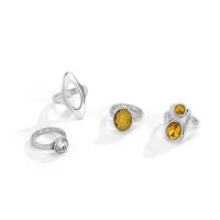 Cink ötvözet Ring Set, galvanizált, 4 darab & az ember & strasszos, 16mm,17mm, Által értékesített Set