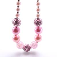 Plastique ABS perle collier d'enfants, avec alliage de zinc, avec 2.36 inch chaînes de rallonge, avec strass, rose, 10mm,40mm, Longueur Environ 17.71 pouce, Vendu par PC