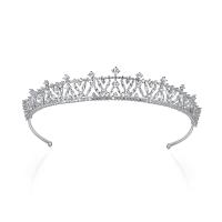 Tiaras, Mässing, Crown, platina pläterad, micro bana cubic zirconia & för kvinna, 145x26mm, Säljs av PC