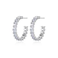 Messing Stud Earring, platin farve forgyldt, Micro Pave cubic zirconia & for kvinde, 3.90x24.30mm, Solgt af PC