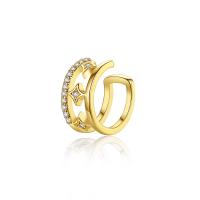 Messing Oorbel clip, gold plated, micro pave zirconia & voor vrouw & hol, 5.70x11.30mm, Verkocht door PC