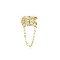 laiton Clip boucle d’oreille, Placage de couleur d'or, pavé de micro zircon & pour femme, 11x21.70mm, Vendu par PC