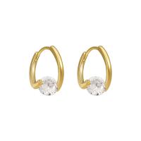 Boucle d'oreille Creole cerceau laiton, pavé de micro zircon & pour femme, doré, 10-25mm, Vendu par PC