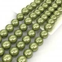 Shell Pearl Kraal, Ronde, gepolijst, DIY, groen, 16mm, Per verkocht Ca 15 inch Strand