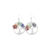 Boom Van Leven Sieraden Oorbellen, Natuursteen, met Zinc Alloy, zinklegering oorbel haak, Tree of Life, platinum plated, voor vrouw, gemengde kleuren, 35mm, Verkocht door pair