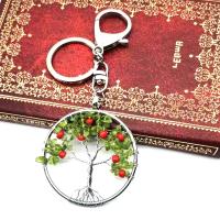 Sleutelhanger, Natuursteen, met Messing & Ijzer, Tree of Life, platinum plated, uniseks & verschillende stijlen voor de keuze, meer kleuren voor de keuze, 52mm, Verkocht door PC