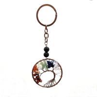 Sleutelhanger, Natuursteen, met Messing & Ijzer, Tree of Life, plated, uniseks, meer kleuren voor de keuze, 52mm, Verkocht door PC