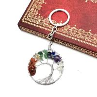 Sleutelhanger, Natuursteen, met Messing & Ijzer, Tree of Life, platinum plated, verschillende materialen voor de keuze & uniseks, meer kleuren voor de keuze, 50mm, Verkocht door PC