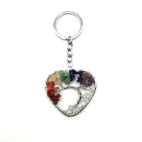 Key Chain, Natursten, med Messing & Jern, Heart, platin farve forgyldt, forskellige materialer til valg & Unisex, flere farver til valg, 52mm, Solgt af PC