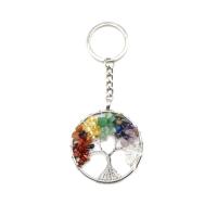 Sleutelhanger, Natuursteen, met Messing & Ijzer, Tree of Life, platinum plated, verschillende materialen voor de keuze & uniseks, meer kleuren voor de keuze, 50mm, Verkocht door PC