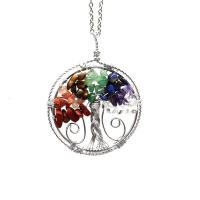 Tree Of Life Necklace Natural Stone with Brass platinum color plated & for woman 50mm Length Approx 19.69 Inch Sold By PC