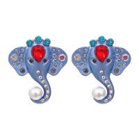 Rhinestone Ørering, Zinc Alloy, med Plastic Pearl, Elephant, guldfarve belagt, emalje & med rhinestone, gylden, nikkel, bly & cadmium fri, 39x35mm, Solgt af par