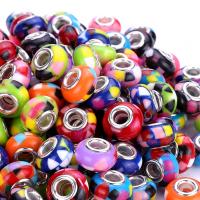 Europeo bolas de resina, con metal, chapado en color de plata, Bricolaje, color mixto, 14x8mm, agujero:aproximado 5mm, 100PCs/Bolsa, Vendido por Bolsa