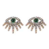 Rhinestone Ørering, Zinc Alloy, Evil Eye, guldfarve belagt, for kvinde & med rhinestone & hule, 22x19mm, Solgt af par