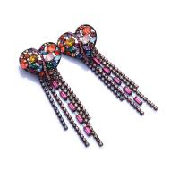 Fashion Fringe Boucles d'oreilles, alliage de zinc, coeur, Placage, pour femme & avec strass, 35x92mm, Vendu par paire