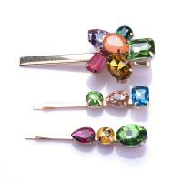 Barrette, alliage de zinc, Placage de couleur d'or, trois pièces & pour femme & avec strass, 85x38mm, 70x14mm, 66x13mm, Vendu par fixé