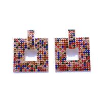 Boucle d'oreille strass, alliage de zinc, Motif géométrique, Placage, pour femme & avec strass & creux, plus de couleurs à choisir, 43x52mm, Vendu par paire