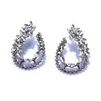 Boucle d'oreille strass, alliage de zinc, larme, Placage, pour femme & avec strass & creux, 33x49mm, Vendu par paire