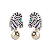 Zinc Alloy Oorbellen, Zebra, gold plated, voor vrouw & glazuur & met strass, nikkelvrij, 32x56mm, Verkocht door pair