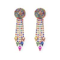 Fashion Fringe Boucles d'oreilles, alliage de zinc, glandpompon, Placage, pour femme & avec strass, plus de couleurs à choisir, 30x125mm, Vendu par paire