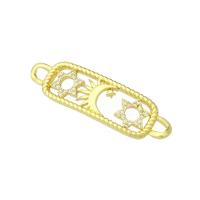 Messing connector met micro-paved kubieke zirconia's, gold plated, micro pave zirconia & hol, 39x11x2mm, Gat:Ca 3mm, 10pC's/Lot, Verkocht door Lot