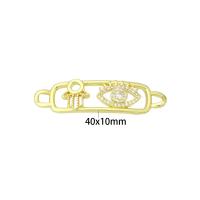 Messing connector met micro-paved kubieke zirconia's, gold plated, micro pave zirconia & hol, 40x10x3mm, Gat:Ca 3mm, 10pC's/Lot, Verkocht door Lot