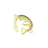 Messing connector met micro-paved kubieke zirconia's, gold plated, micro pave zirconia, 22x16x2mm, Gat:Ca 1mm, 10pC's/Lot, Verkocht door Lot