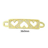 Cubic Zirconia Micro Pave Latão Connector, cobre, cromado de cor dourada, micro pavimento em zircônia cúbica & vazio, 38x9x2mm, Buraco:Aprox 3mm, 10PCs/Lot, vendido por Lot