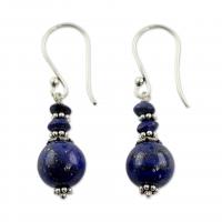 Gemstone Oorbellen, Messing, met Lapis Lazuli, plated, voor vrouw, gemengde kleuren, 39x13mm, Verkocht door pair