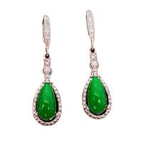 Boucles d'oreilles en pierres précieuses, laiton, avec jade, Placage, pavé de micro zircon & pour femme, couleurs mélangées, 49x13mm, Vendu par paire